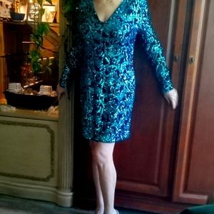 Blue/Green sequined long sleeve dress by Venus